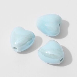Бусина керамическая «Сердце» 12 мм, набор 3 шт. цвет голубой