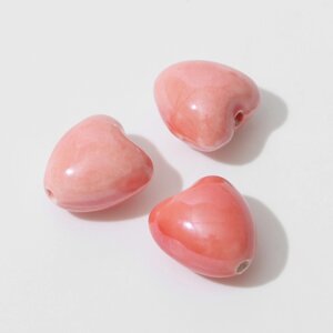 Бусина керамическая «Сердце» 12 мм, набор 3 шт. цвет розовый