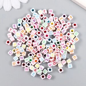 Бусины для творчества пластик "Английские буквы на кубике" цветные набор 20 гр 0,5х0,5х0,5 см