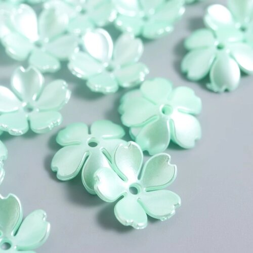 Бусины для творчества пластик "Цветочек жемчужный" набор 40 шт зелёный 1,5х1,5 см