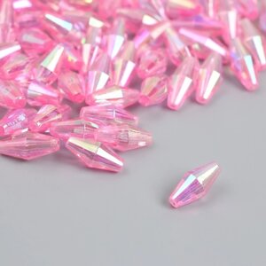 Бусины для творчества пластик "Ромб-кристалл голография розовый" набор 20 гр 0,6х0,6х1,2 см 989630