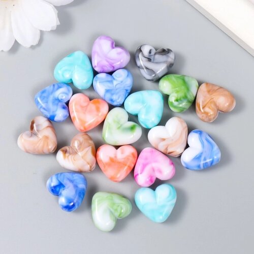 Бусины для творчества пластик "Сердца мрамор" цветные 20 гр 1,6х1,5х0,7 см