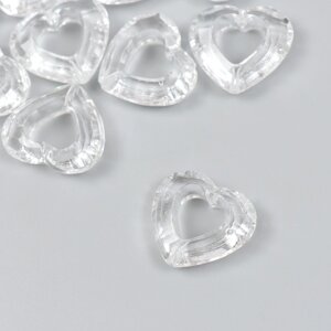 Бусины для творчества пластик "Сердце с вырезом" прозрачные набор 25 гр 0,9х2,7х2,4 см