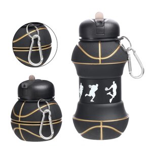 Бутылка для воды "Баскетбольный мяч", 550 мл, складная, черная, 18 х 8.7 см