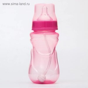 Бутылочка для кормления, широкое горло, средний поток, 300 мл., цвет розовый,3мес