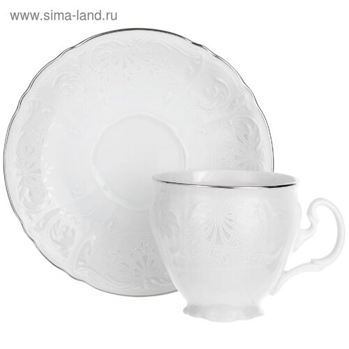 Чашка 170 мл с блюдцем 140 мм высокая Bernadotte, декор «Деколь, отводка платина», 170 мл