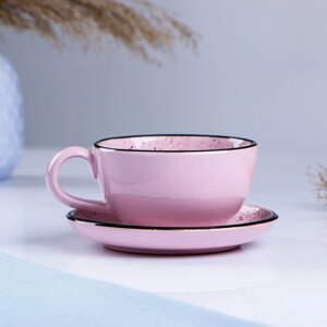 Чашка с блюдцем "Агнес" розовая, 0,2л
