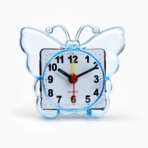 Часы - будильник настольные "Бабочка", дискретный ход, циферблат 5.5 см, 9 х 8 см, синие