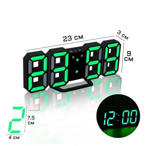 Часы электронные настольные "Цифры", с подвесом, зеленая индикация, 9 х 3 х 23 см, от USB