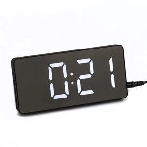 Часы электронные настольные, настенные, белая индикация, от USB, 7.5 х 15.5 см, черные