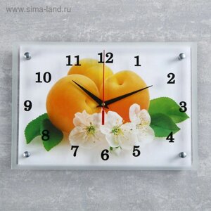 Часы-картина настенные, интерьерные "Абрикосы с цветами", бесшумные, 25 х 35 см