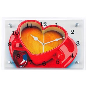 Часы-картина настенные, интерьерные "Чашка кофе сердце", бесшумные, 20 х 30 см