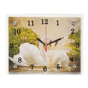 Часы-картина настенные, интерьерные "Лебеди", бесшумные, 20 х 25 см