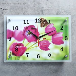 Часы-картина настенные, серия: Цветы, "Бабочка на цветке", 25х35 см