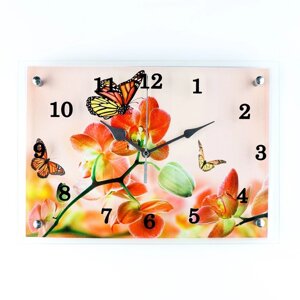Часы-картина настенные, серия: Цветы, "Орхидеи и бабочки", 25 х 35 см