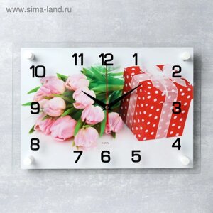 Часы-картина настенные, серия: Цветы, "Подарок", плавный ход, 25х35 см
