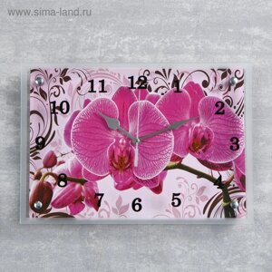 Часы-картина настенные, серия: Цветы, "Розовые орхидеи с узором", 25 х 35 см