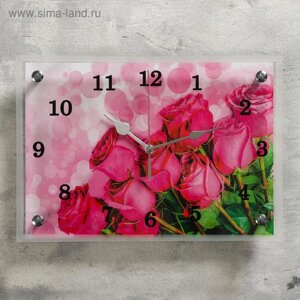Часы-картина настенные, серия: Цветы, "Розовые розы", 25х35 см