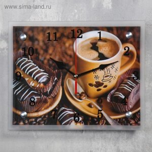 Часы-картина настенные, серия: Кухня, "Кофе с пирожным", 20х25 см
