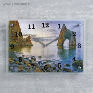 Часы-картина настенные, серия: Море, "Скала-врата у берега моря", дискретный ход, 25 х 35 см