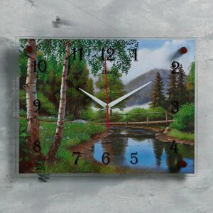 Часы-картина настенные, серия: Природа, "Мостик через речку", 30х40 см