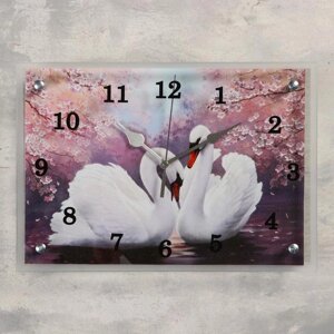 Часы-картина настенные, серия: Животный мир, "Лебеди", 25 х35 см