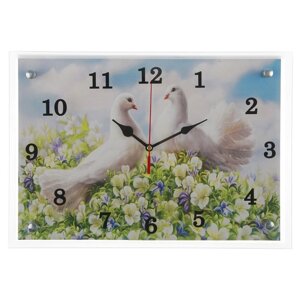 Часы-картина настенные, серия: Животный мир, "Пара голубей", 25 х 35 см