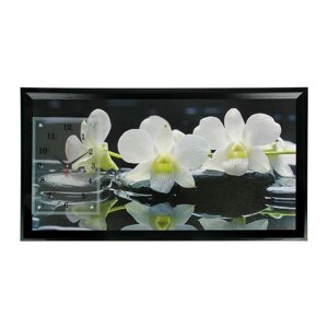 Часы-картина настеные, интерьерные "Белые орхидеи", бесшумные, 50 х 100 см