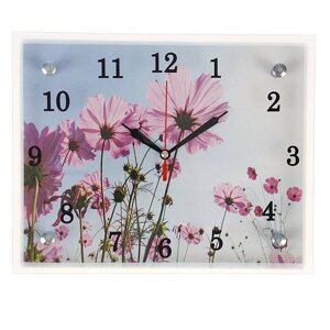 Часы-картина настеные, интерьерные "Сиреневые цветы", бесшумные, 20 х 25 см