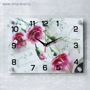 Часы настенные: Цветы, "Фиолетовые гвоздики", бесшумные, 25 х 35 см