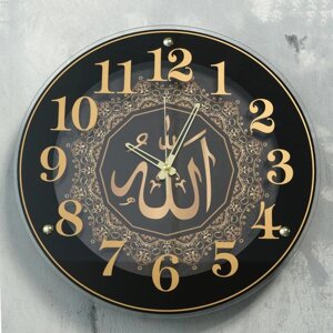 Часы настенные, интерьерные "Аллах", d-39 см, бесшумные, корпус черный