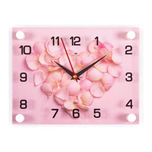 Часы настенные, интерьерные: Цветы, "Сердце из лепестков роз", 20 х 26 см