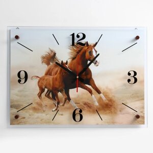 Часы настенные, интерьерные "Лошадь с жеребёнком", бесшумные, 40 х 56 см