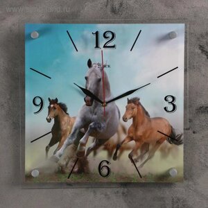 Часы настенные, интерьерные "Лошади", бесшумные, 35 х 35 см