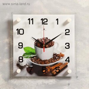 Часы настенные: Кухня, "Чашка с кофейными зернами", 25х25 см