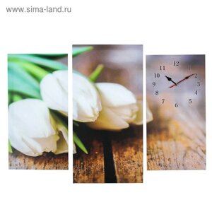 Часы настенные модульные «Белые тюльпаны», 60 80 см