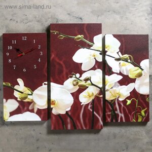 Часы настенные, модульные, серия: Цветы, "Белые орхидеи", 60х80 см