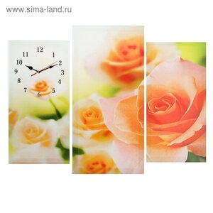 Часы настенные, модульные, серия: Цветы, "Розовые розы", 60х80см