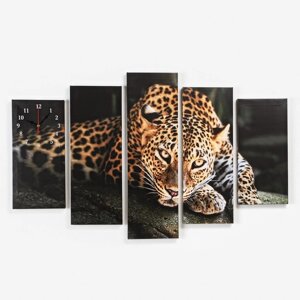 Часы настенные, модульные, серия: Животный мир, "Леопард", 80 140 см
