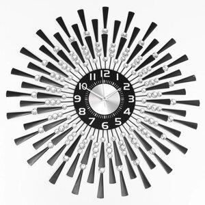 Часы настенные, серия: Ажур, "Чёрные лучики", плавный ход, d-69 см, циферблат 22 см