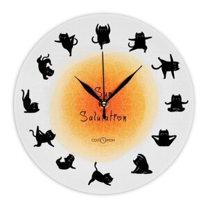 Часы настенные, серия: Интерьер, "Позы для йоги от кота", дискретный ход, d-23.5 см