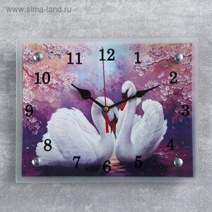 Часы настенные, серия: Животный мир, "Лебеди", 20х25 см