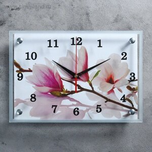 Часы настеные, интерьерные "Бело-сиреневые цветы", бесшумные, 25 х 35 см