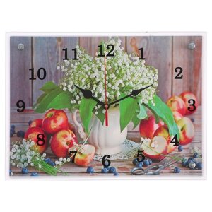 Часы настеные, интерьерные "Цветы и яблоки", бесшумные, 30 х 40 см