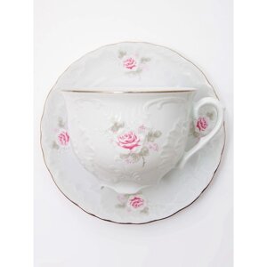 Чайная пара Cmielow Rococo «Бледные розы, отводка платина», 330 мл