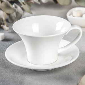 Чайная пара фарфоровая Wilmax, 2 предмета: чашка 330 мл, блюдце, цвет белый