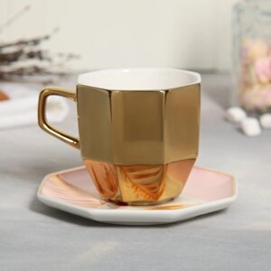 Чайная пара керамическая «Венера», кружка 200 мл, блюдце 13 см, цвет золотистый