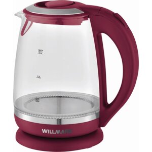 Чайник электрический WILLMARK WEK-2005G, стекло, 2 л, 2200 Вт, LED-подсветка, бордовый