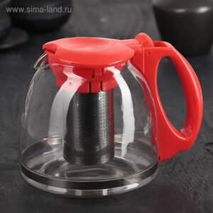 Чайник стеклянный заварочный «Фиона», 1,1 л, с металлическим ситом, цвет красный