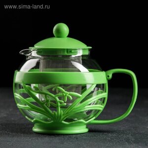 Чайник стеклянный заварочный «Флора», 700 мл, с металлическим ситом, цвет МИКС